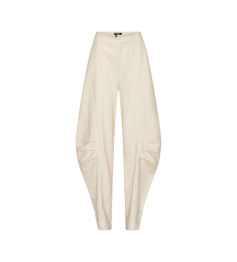 Rotate Beżowe lniane spodnie garniturowe