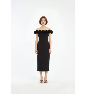 Rotate Robe midi en cr�pe Flower black