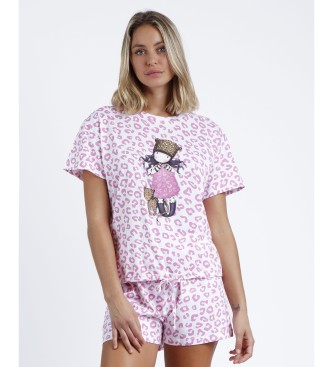 Santoro Purrrrfect Love Pyjama met korte mouwen roze