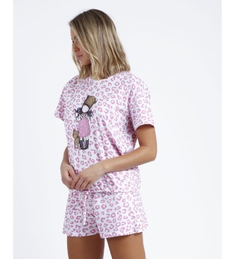 Santoro Purrrrfect Love Pyjama met korte mouwen roze
