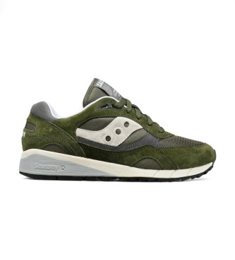 Saucony Shadow 6000 green leather trainers