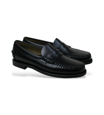 Sebago Dolphin Waxed Leder Slipper schwarz