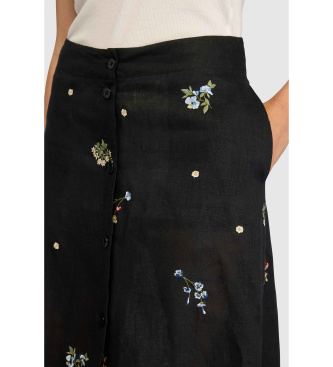 Semicouture Black embroidered linen skirt Faustine