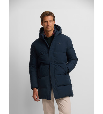 Silbon Long quilted hooded coat navy