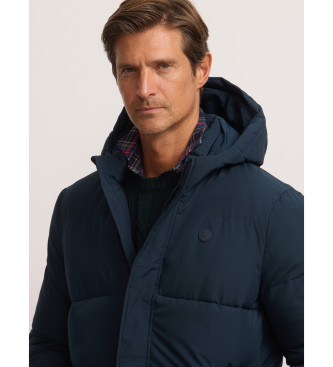 Silbon Long quilted hooded coat navy