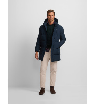 Silbon Long quilted hooded coat navy