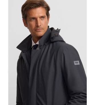 Silbon Long quilted hooded coat navy