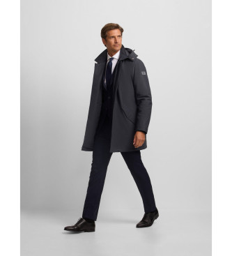 Silbon Long quilted hooded coat navy