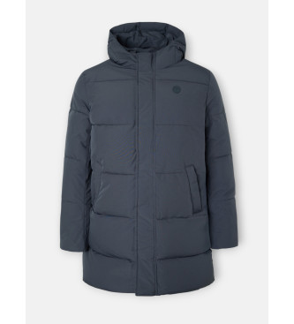 Silbon Long quilted hooded coat navy