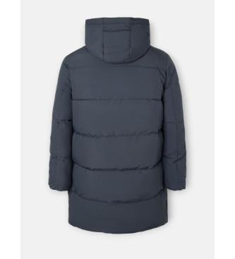 Silbon Long quilted hooded coat navy