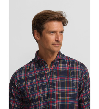 Silbon Two-tone blue and burgundy tartan check sport shirt