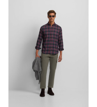 Silbon Two-tone blue and burgundy tartan check sport shirt