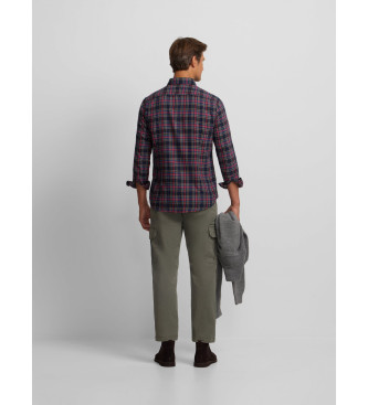 Silbon Two-tone blue and burgundy tartan check sport shirt