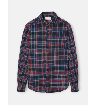 Silbon Two-tone blue and burgundy tartan check sport shirt