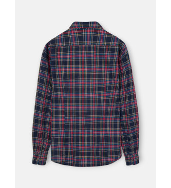 Silbon Two-tone blue and burgundy tartan check sport shirt