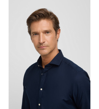 Silbon Sport shirt navy herringbone structure