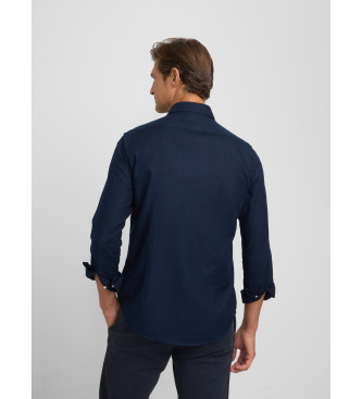 Silbon Sport shirt navy herringbone structure