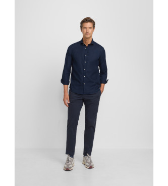 Silbon Sport shirt navy herringbone structure