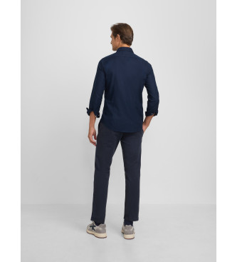 Silbon Sport shirt navy herringbone structure