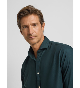 Silbon Sport shirt green herringbone structure