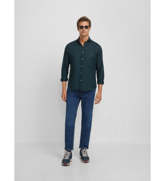 Silbon Sport shirt green herringbone structure