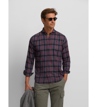 Silbon Two-tone blue and burgundy tartan check sport shirt