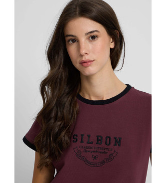 Silbon T-shirt de gola redonda bordeaux