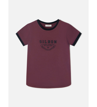 Silbon T-shirt de gola redonda bordeaux