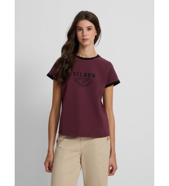 Silbon T-shirt de gola redonda bordeaux