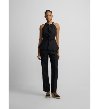 Silbon Chaleco lazos lino negro