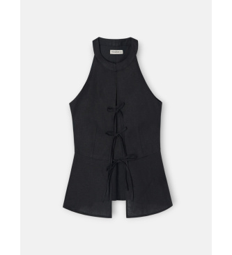 Silbon Chaleco lazos lino negro