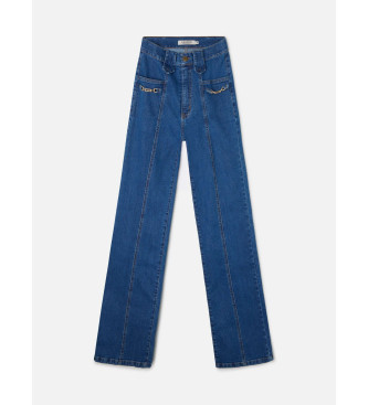 Silbon Ravne hlače z zaponko modre barve