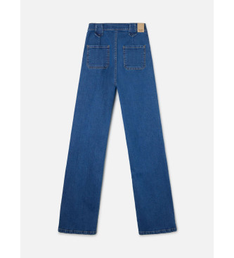 Silbon Ravne hlače z zaponko modre barve