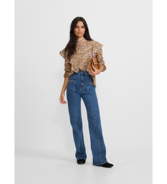 Silbon Ravne hlače z zaponko modre barve