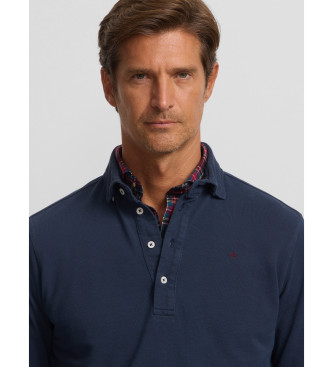 Silbon Long sleeve plain polo shirt navy