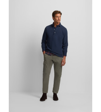 Silbon Long sleeve plain polo shirt navy