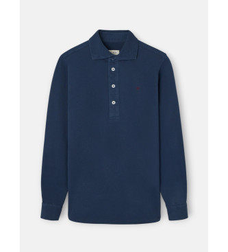 Silbon Long sleeve plain polo shirt navy