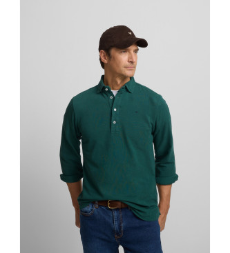 Silbon Long sleeve plain polo shirt dark green