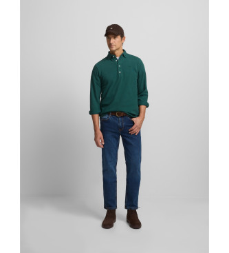 Silbon Long sleeve plain polo shirt dark green