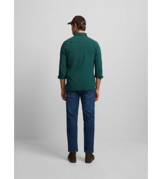 Silbon Long sleeve plain polo shirt dark green