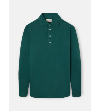 Silbon Long sleeve plain polo shirt dark green