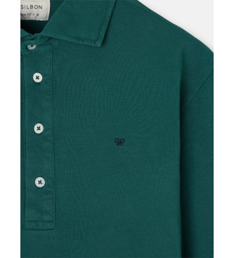 Silbon Long sleeve plain polo shirt dark green