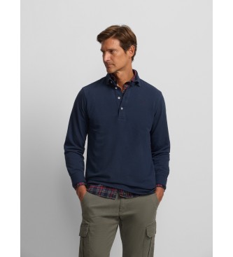 Silbon Long sleeve plain polo shirt navy