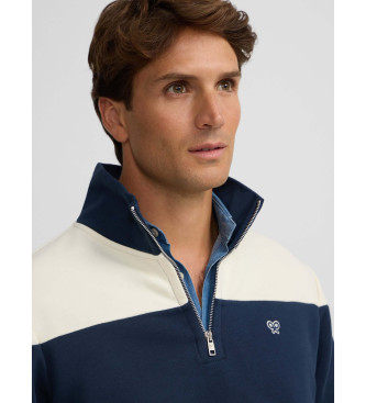 Silbon Camisola com meio fecho de correr de riscas largas em azul-marinho