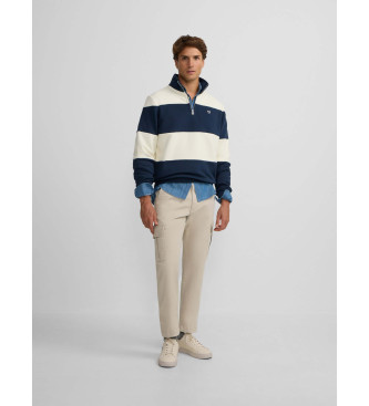 Silbon Camisola com meio fecho de correr de riscas largas em azul-marinho