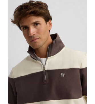 Silbon Camisola com meio fecho de correr de riscas largas castanha