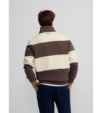 Silbon Camisola com meio fecho de correr de riscas largas castanha