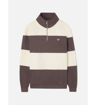 Silbon Camisola com meio fecho de correr de riscas largas castanha