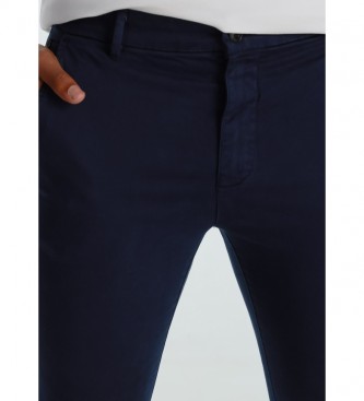 Six Valves Navy Blue Slim Color Satin Chino Pants