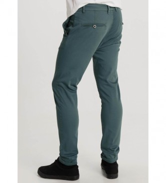 Six Valves Green Slim Color Satin Chino Trousers